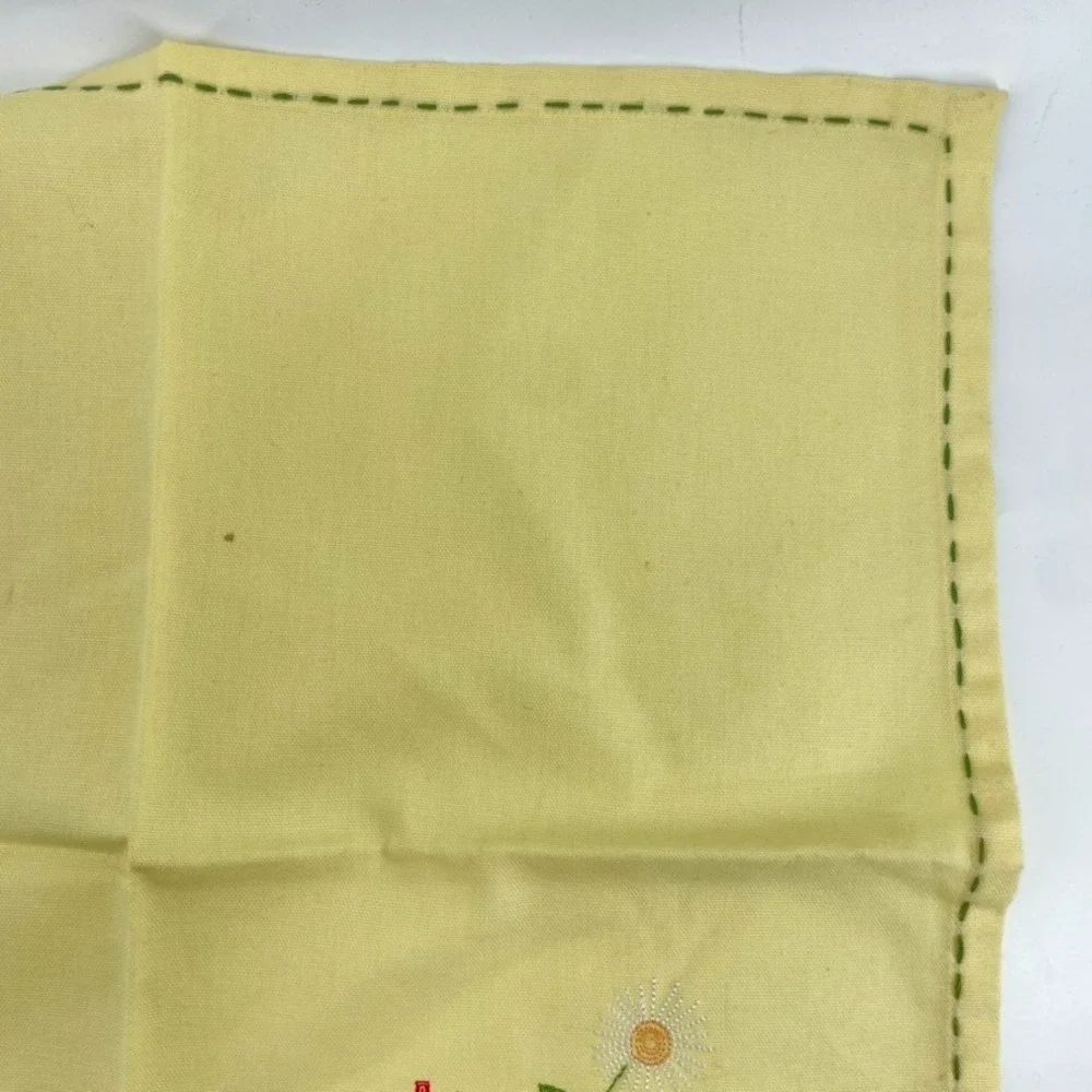 TAG‎ Napkins Cloth Fabric 6 Cotton Embroidered Flowers Yellow Spring Large 20x20